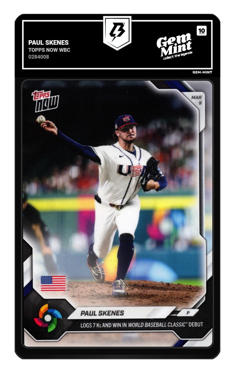 Paul Skenes 2026 Topps Now WBC graded Gem Mint 10 by TradingCard360