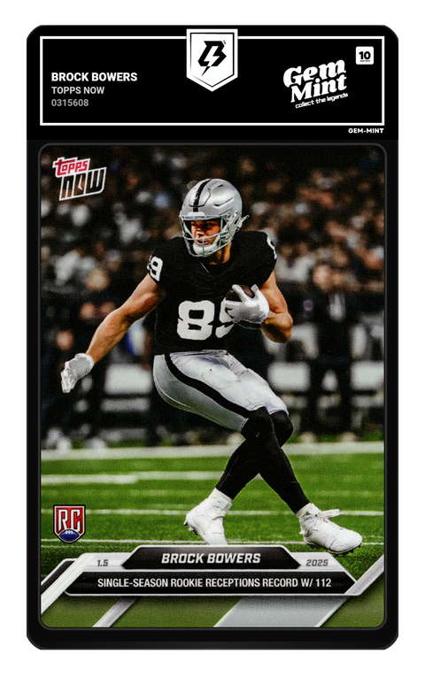 Brock Bowers 2025 Topps Now graded Gem Mint 10 by TradingCard360