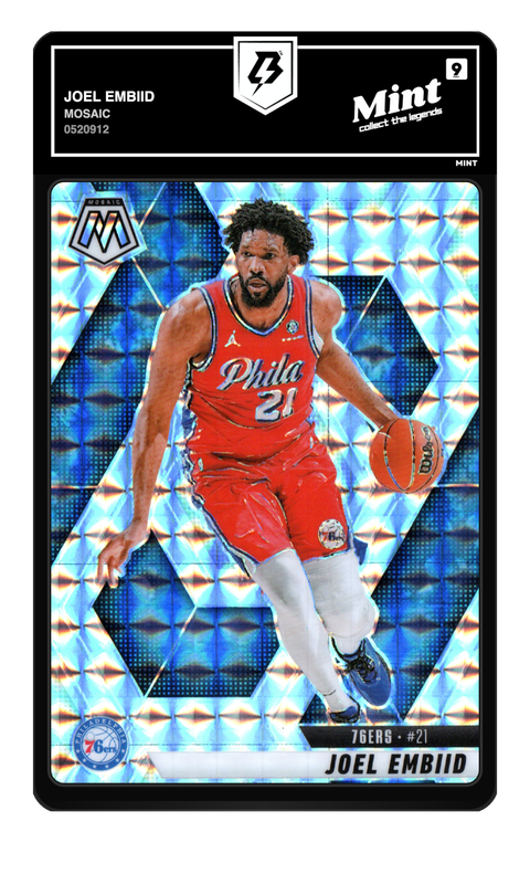 Joel Embiid 2023 Mosaic graded Mint 9 by TradingCard360