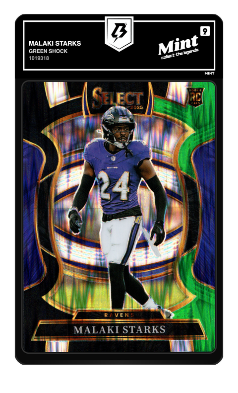 Malaki Starks 2025 Green Shock graded Mint 9 by TradingCard360