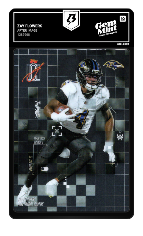 Zay Flowers 2025 After Image graded Gem Mint 10 by TradingCard360