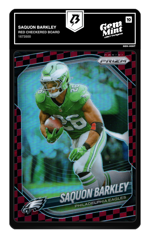 Saquon Barkley 2025 Red Checkered Board graded Gem Mint 10 by TradingCard360