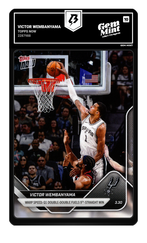 Victor Wembanyama 2026 Topps Now graded Gem Mint 10 by TradingCard360