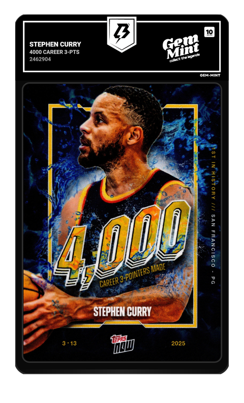 Stephen Curry 2025 Topps Now graded Gem Mint 10 by TradingCard360