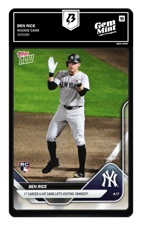 Ben Rice 2025 Topps Now graded Gem Mint 10 by TradingCard360