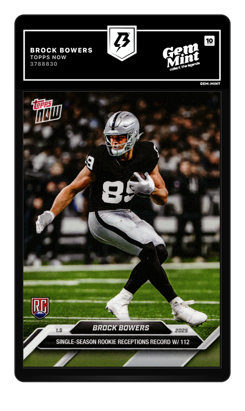 Brock Bowers 2025 Topps Now graded Gem Mint 10 by TradingCard360