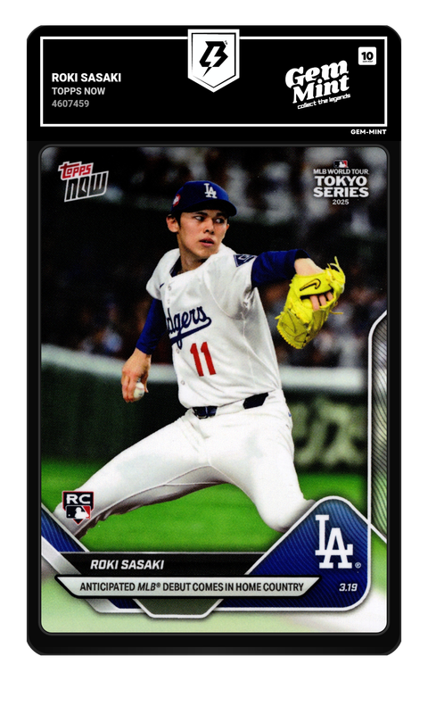 Roki Sasaki 2025 Topps Now graded Gem Mint 10 by TradingCard360
