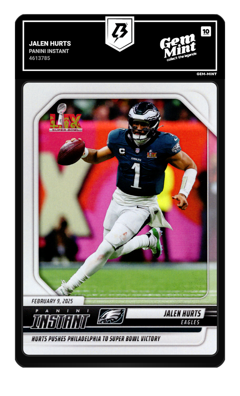 Jalen Hurts 2025 Panini Instant graded Gem Mint 10 by TradingCard360