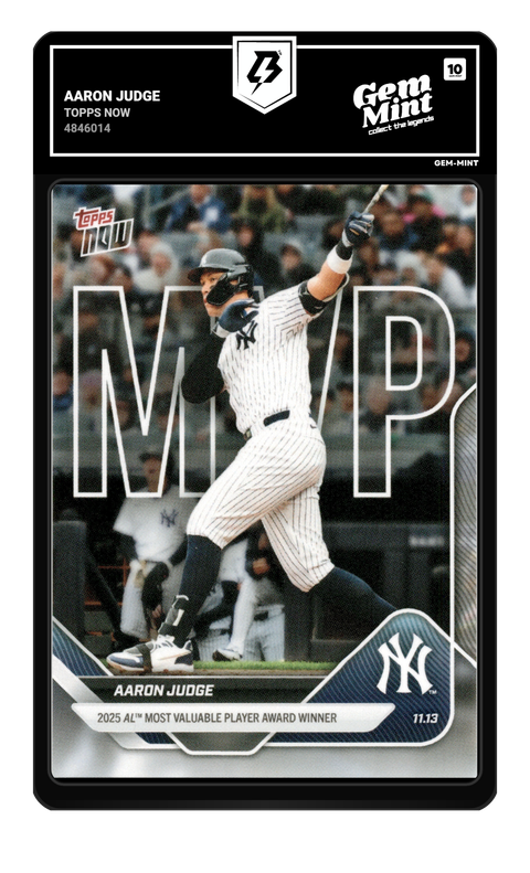 Aaron Judge 2025 Topps Now graded Gem Mint 10 by TradingCard360