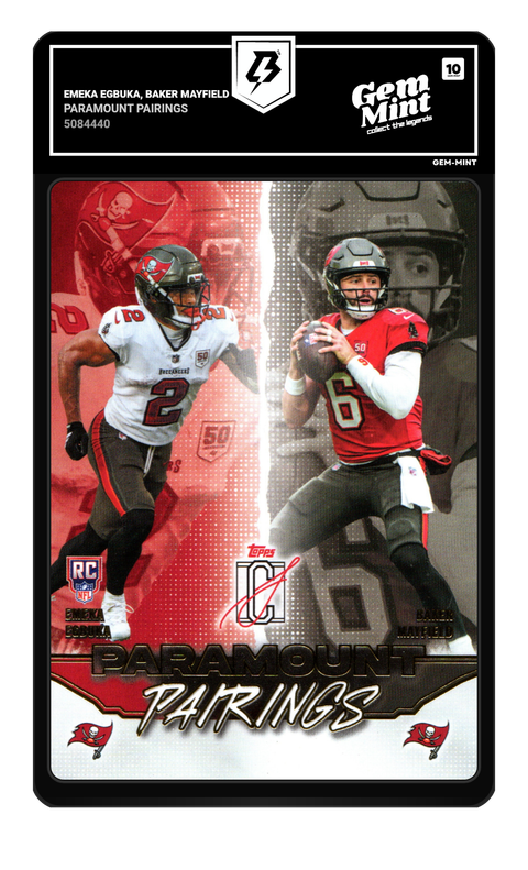 Emeka Egbuka, Baker Mayfield 2025 Paramount Pairings graded Gem Mint 10 by TradingCard360
