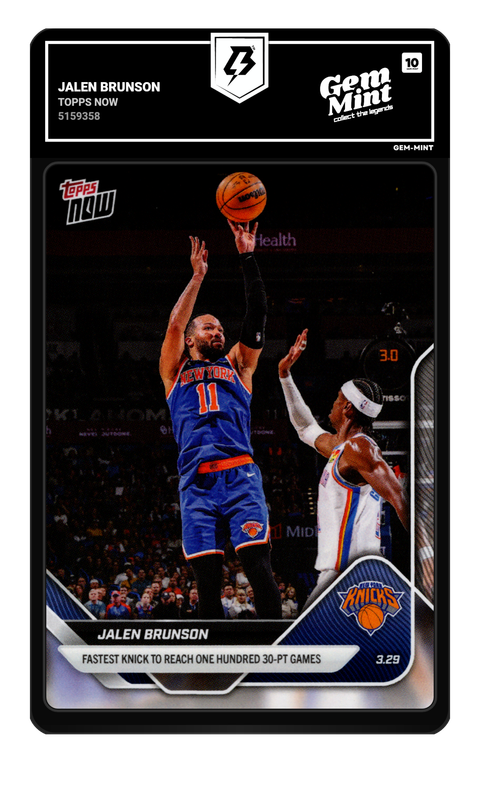 Jalen Brunson 2026 Topps Now graded Gem Mint 10 by TradingCard360
