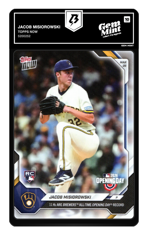Jacob Misiorowski 2026 Topps Now graded Gem Mint 10 by TradingCard360