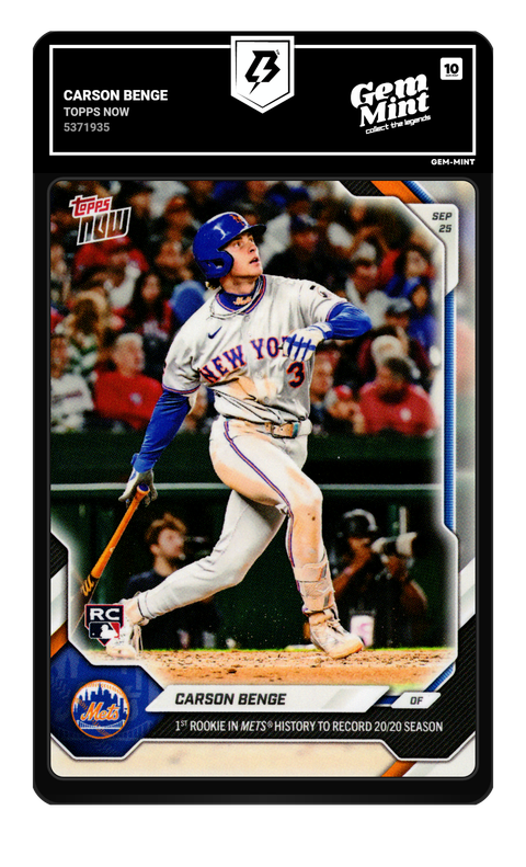 Carson Benge 2026 Topps Now graded Gem Mint 10 by TradingCard360