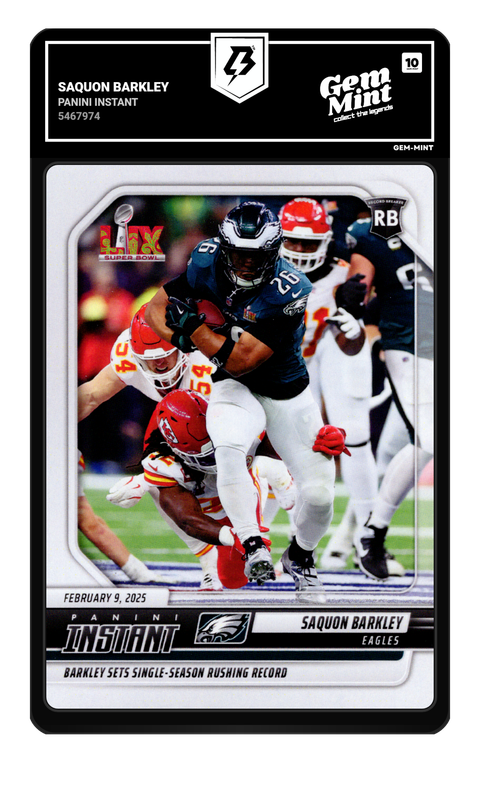 Saquon Barkley 2025 Panini Instant graded Gem Mint 10 by TradingCard360