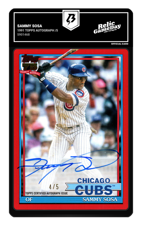 Sammy Sosa 2026 1991 Topps Autograph /5 graded NM-MT 8 by TradingCard360