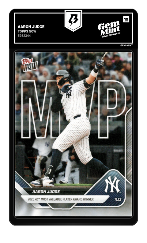 Aaron Judge 2025 Topps Now graded Gem Mint 10 by TradingCard360