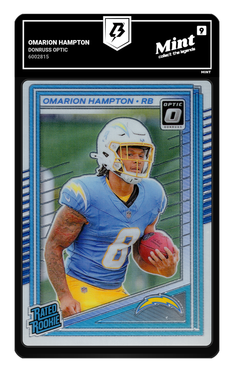 Omarion Hampton 2025 Donruss Optic graded Mint 9 by TradingCard360