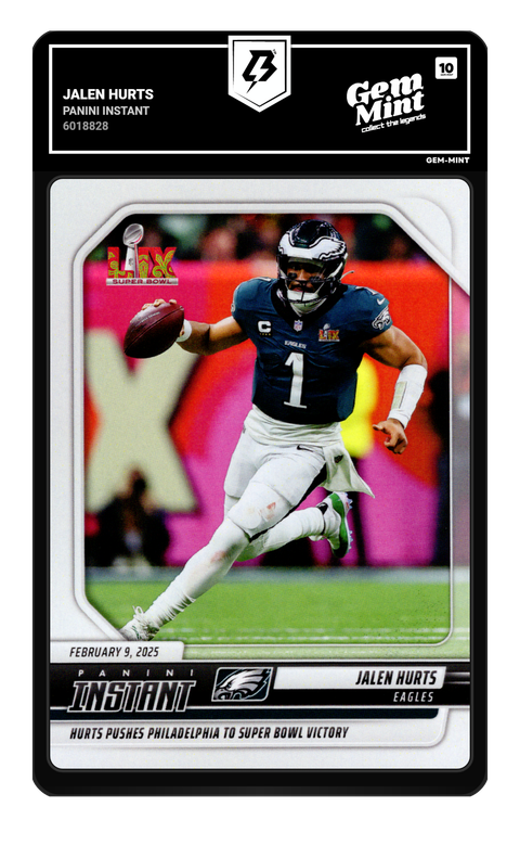 Jalen Hurts 2025 Panini Instant graded Gem Mint 10 by TradingCard360