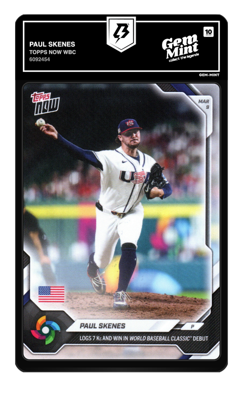 Paul Skenes 2026 Topps Now WBC graded Gem Mint 10 by TradingCard360