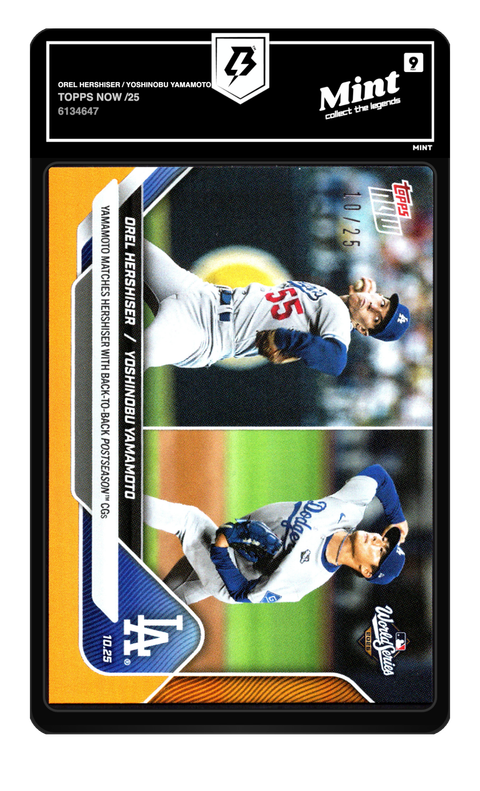 Orel Hershiser / Yoshinobu Yamamoto 2025 Topps Now /25 graded Mint 9 by TradingCard360