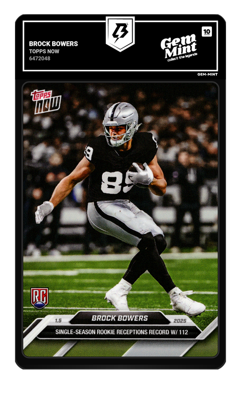 Brock Bowers 2025 Topps Now graded Gem Mint 10 by TradingCard360