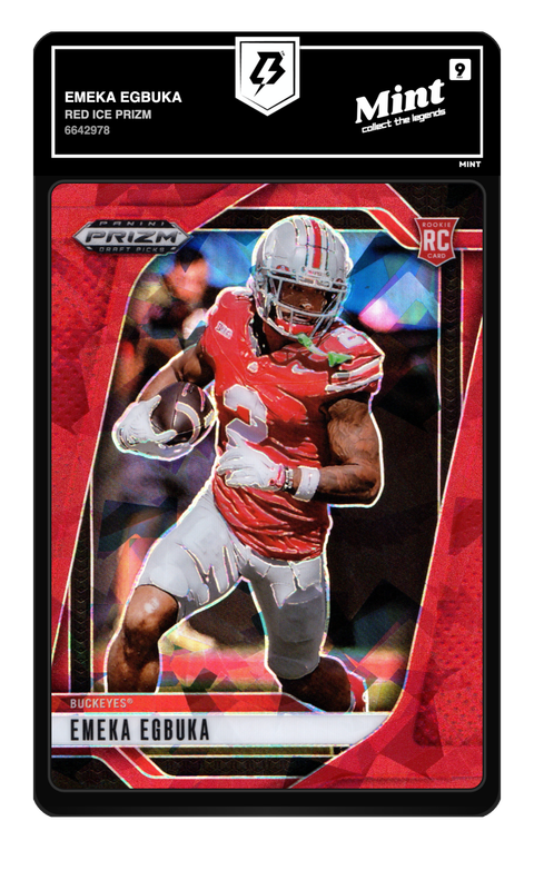 Emeka Egbuka 2025 Red Ice Prizm graded Mint 9 by TradingCard360