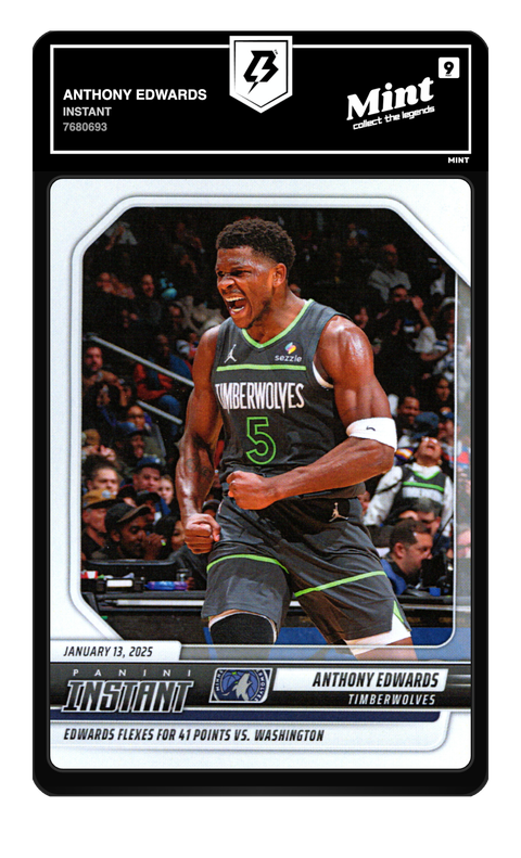 Anthony Edwards 2025 Panini Instant graded Mint 9 by TradingCard360