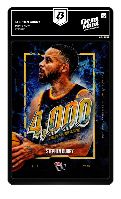 Stephen Curry 2025 Topps Now graded Gem Mint 10 by TradingCard360