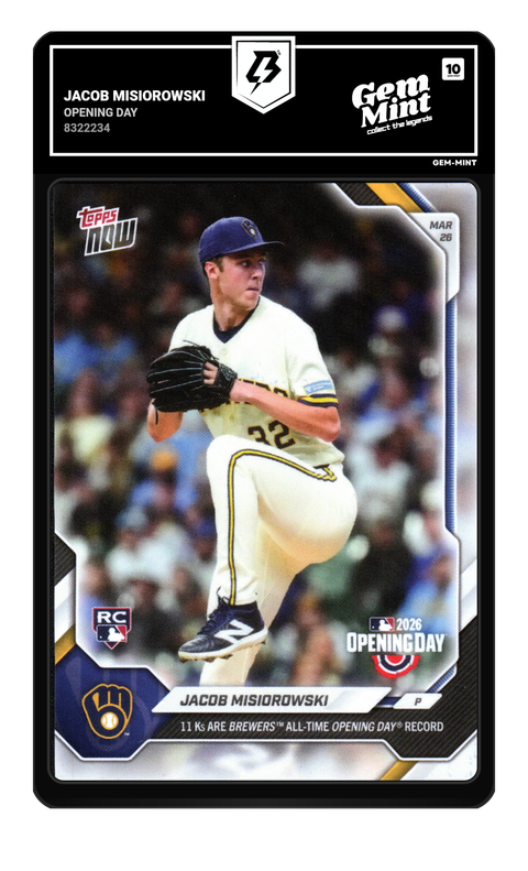 Jacob Misiorowski 2026 Topps Now graded Gem Mint 10 by TradingCard360