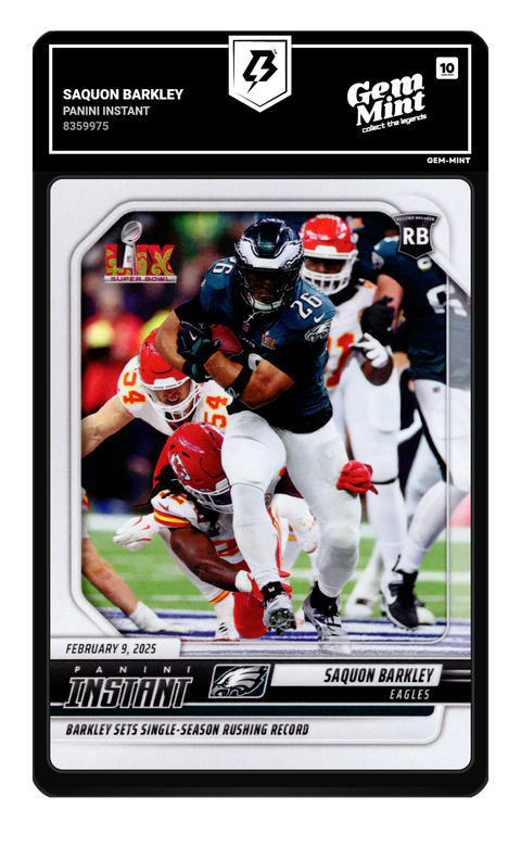 Saquon Barkley 2025 Panini Instant graded Gem Mint 10 by TradingCard360