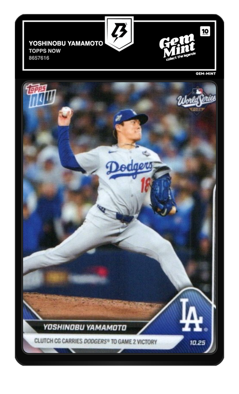 Yoshinobu Yamamoto 2023 Topps Now graded Gem Mint 10 by TradingCard360