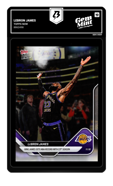 Lebron James 2025 Topps Now graded Gem Mint 10 by TradingCard360