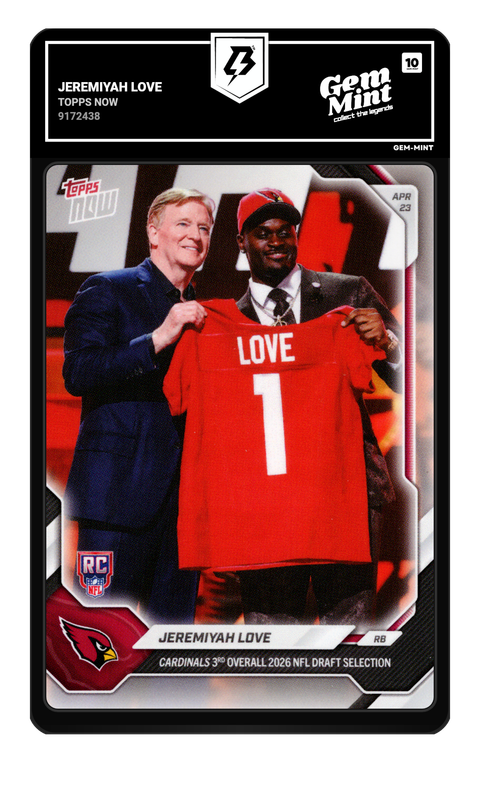 Jeremiyah Love 2026 Topps Now graded Gem Mint 10 by TradingCard360