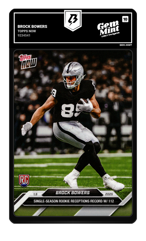 Brock Bowers 2025 Topps Now graded Gem Mint 10 by TradingCard360