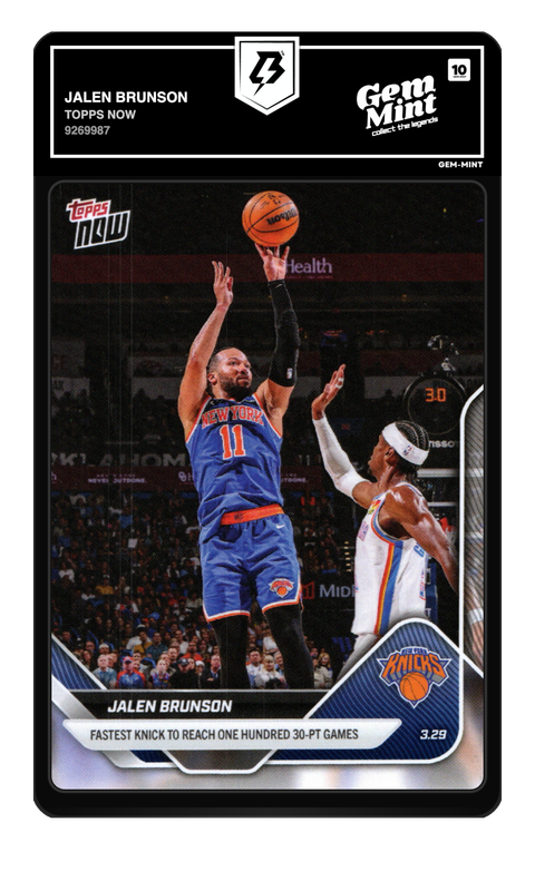 Jalen Brunson 2026 Topps Now graded Gem Mint 10 by TradingCard360