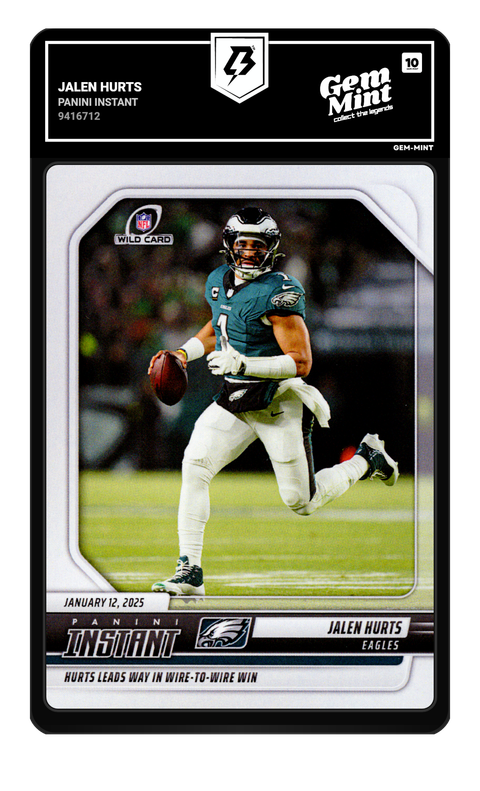 Jalen Hurts 2025 Panini Instant graded Gem Mint 10 by TradingCard360