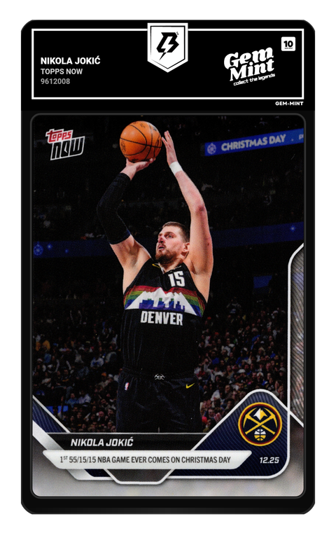 Nikola Jokić 2025 Topps Now graded Gem Mint 10 by TradingCard360