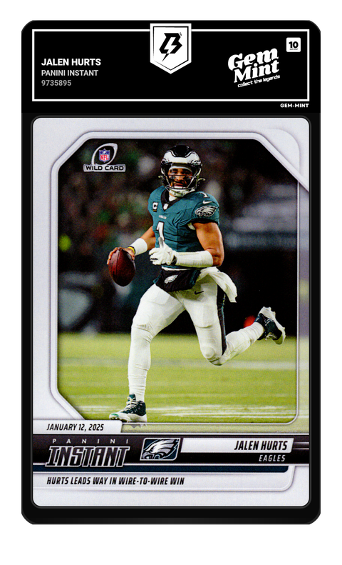 Jalen Hurts 2025 Panini Instant graded Gem Mint 10 by TradingCard360