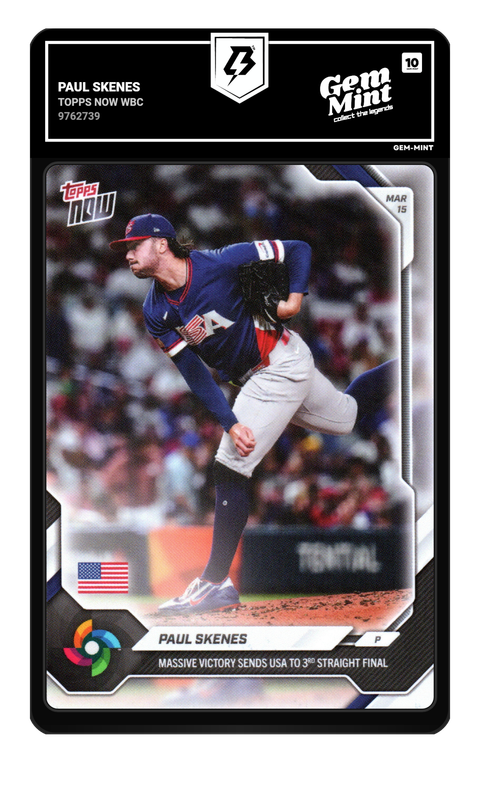 Paul Skenes 2026 Topps Now WBC graded Gem Mint 10 by TradingCard360